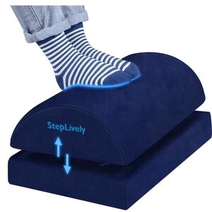 StepLively Adjustable Under Desk Foot Rest Stool Blue Ergonomic NEW
